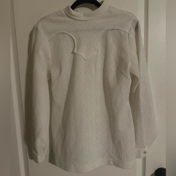 White Textured Long Sleeve Western Top with 3/4 Zip by Trail Ridge Size M - Picture 2 of 6